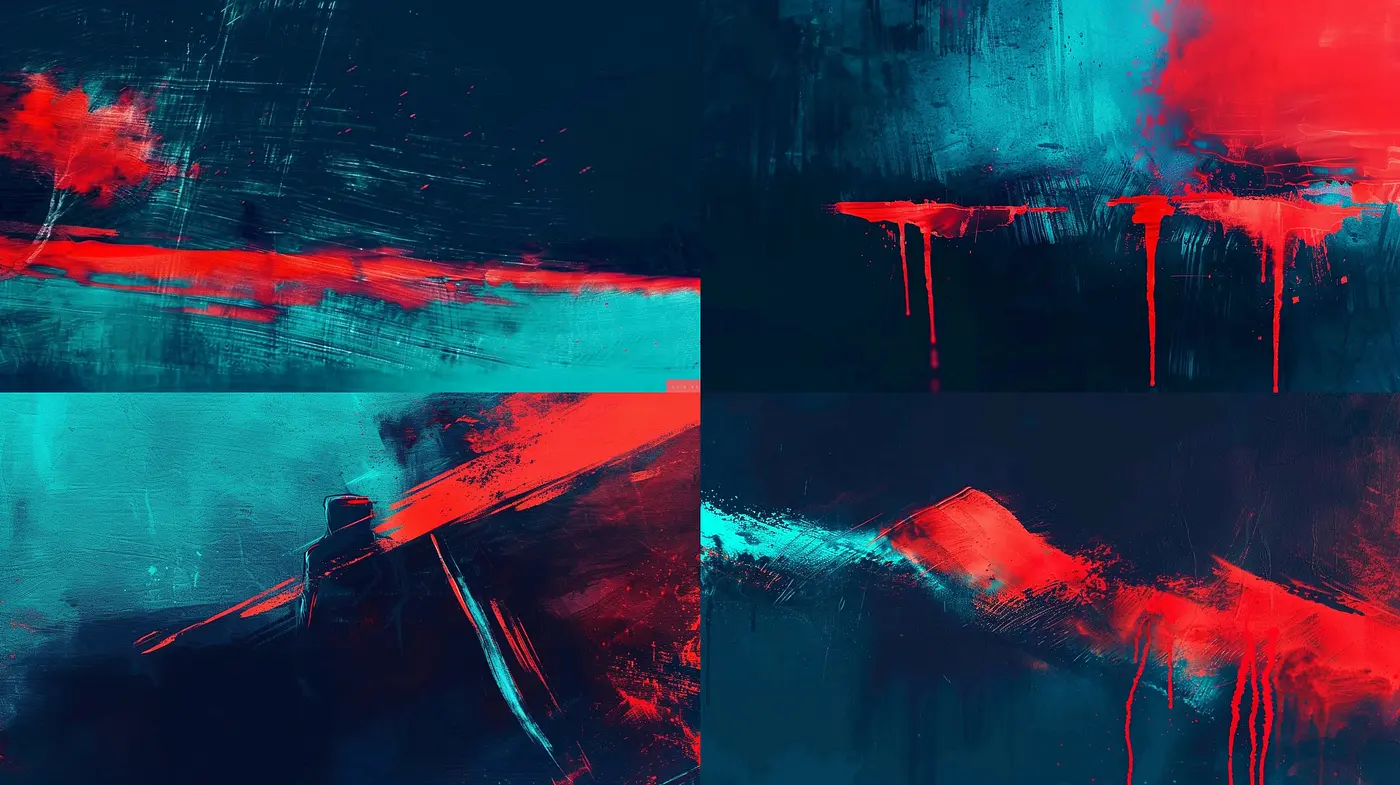 Crimson Brushstrokes on Moody Midnight Blues: Abstract Expressionist Digital Art - Midjourney sref style