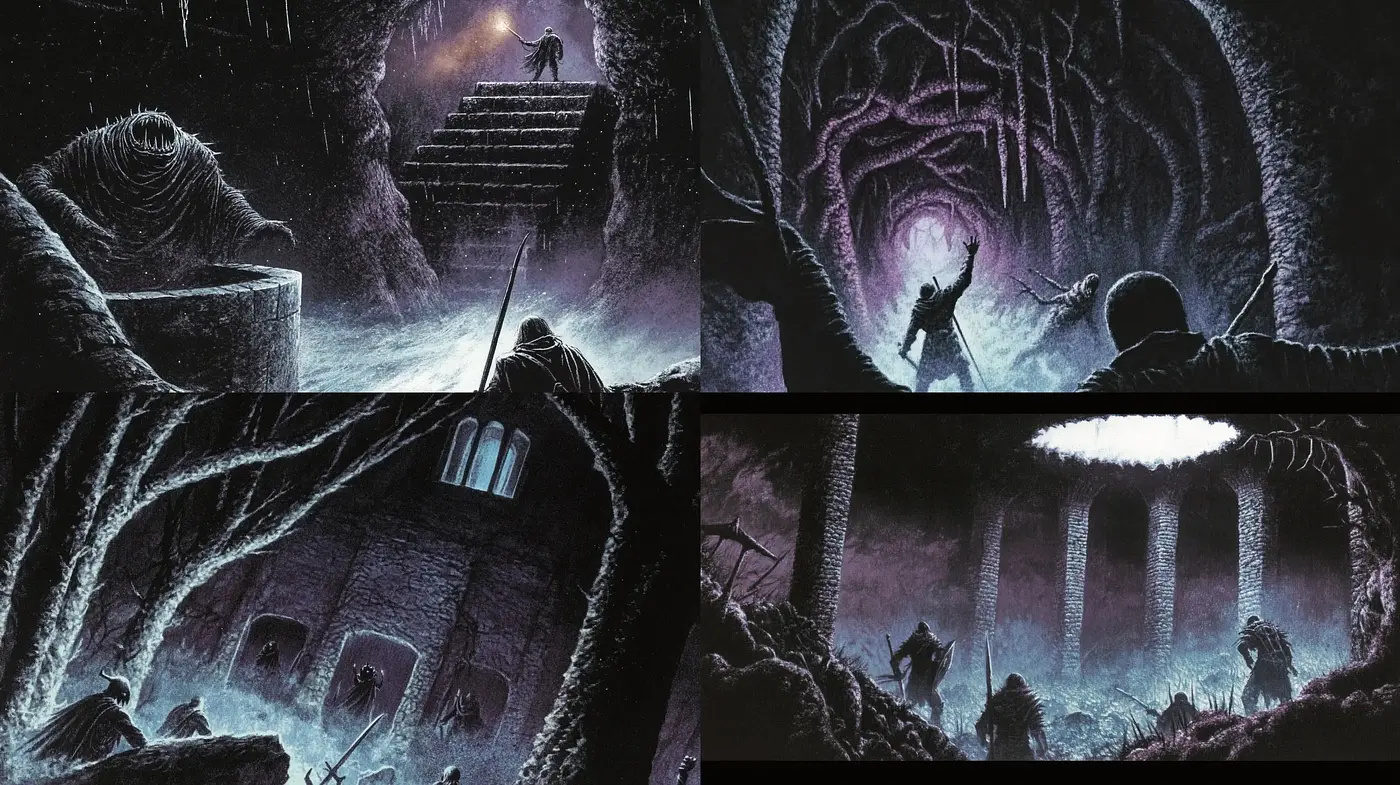 Ethereal Nocturnal Fantascape: A Unified Vision of Surreal Darkness - Midjourney sref style