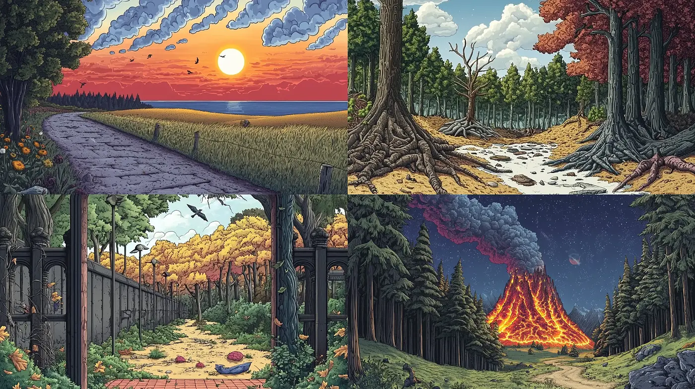Consistently Stylized Seasons in a Semi-Realistic Storybook Essence - Midjourney sref style
