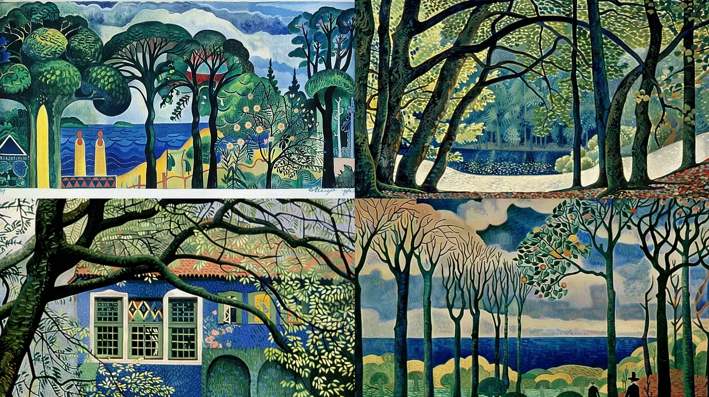 Enchanted Forest Tapestry: A Vividly Textured Journey Through Stylized Nature - Midjourney sref style