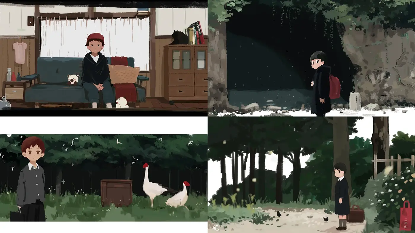 Tranquil Glimpses of Solitude: A Homely and Pastoral Anime-Inspired Visage - Midjourney sref style