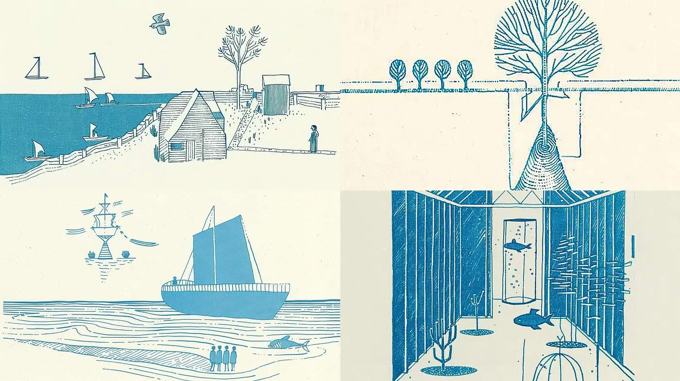 Serene Cyan Narratives: A Study in Monochrome Storytelling - Midjourney sref style