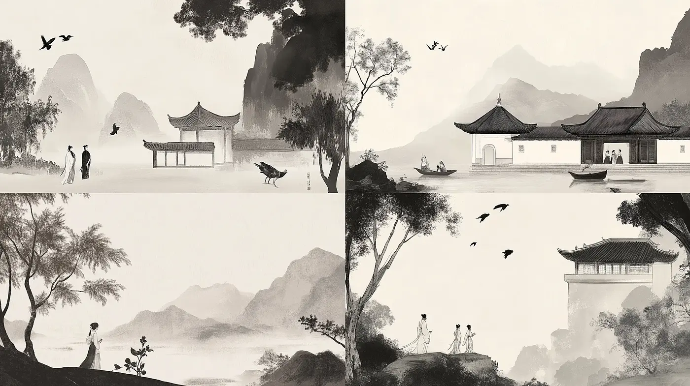 Monochromatic Serenity in East Asian-Inspired Landscape Art - Midjourney sref style