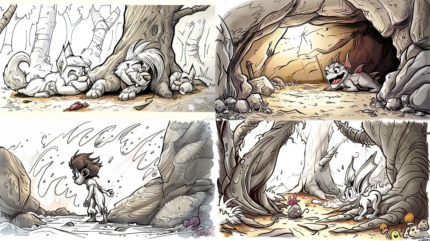 Whimsical Wilderness Tales in Monochrome and Sepia - Midjourney sref style