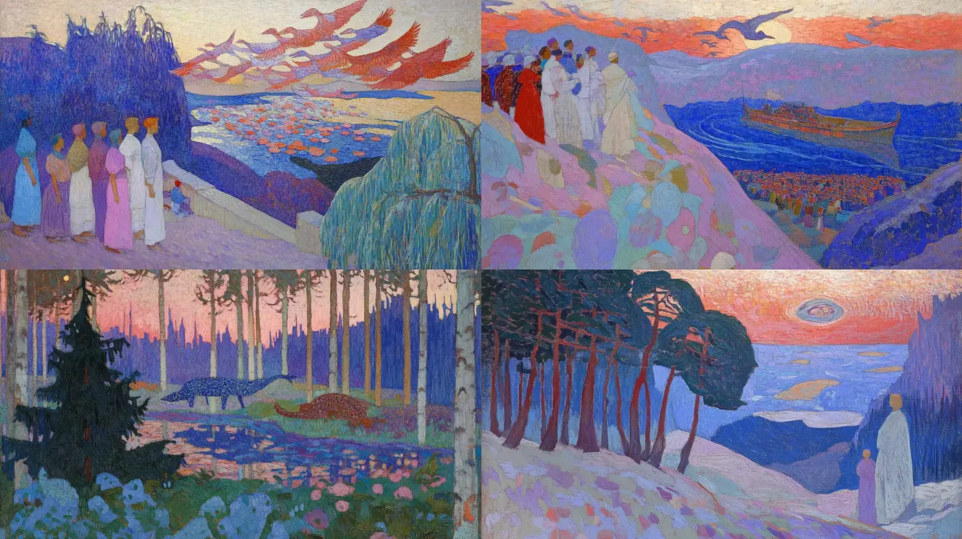 Luminous Tapestry of Twilight Hues: A Homage to Post-Impressionist Dreams - Midjourney sref style