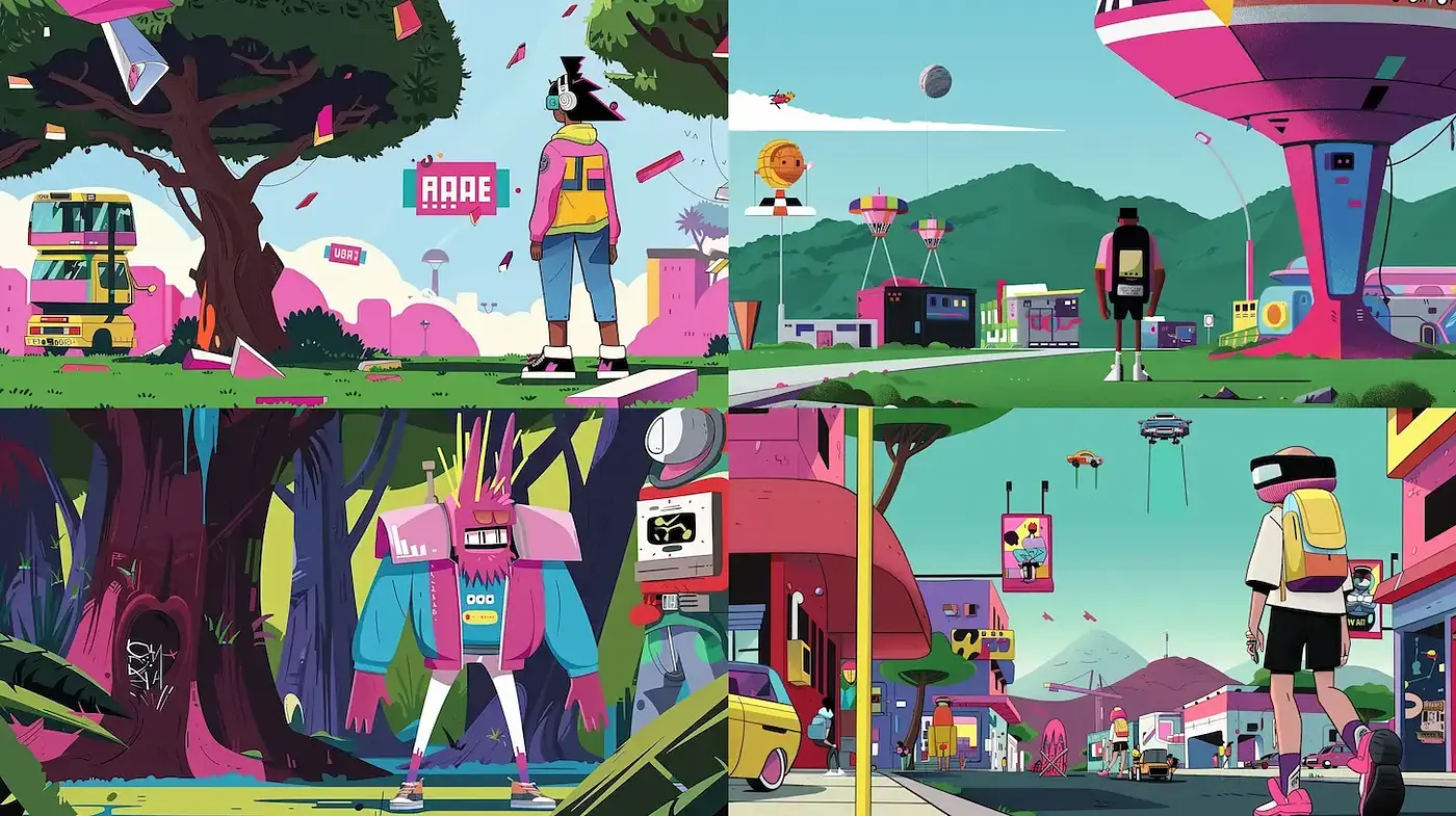 Vibrant Futuristic Retro Aesthetic with a Distinctive Cartoon Flair - Midjourney sref style