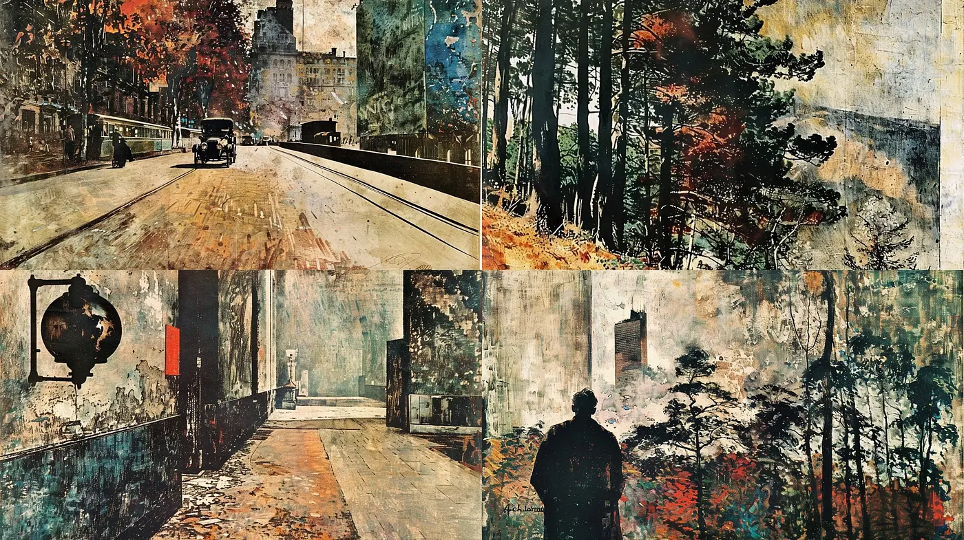 Urban to Natural: A Fusion of Faded Elegance and Textural Mystery in Artistic Expression - Midjourney sref style