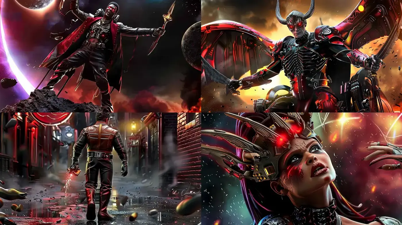 Futuristic Dark Fantasy with a Cyberpunk Twist - Midjourney sref style