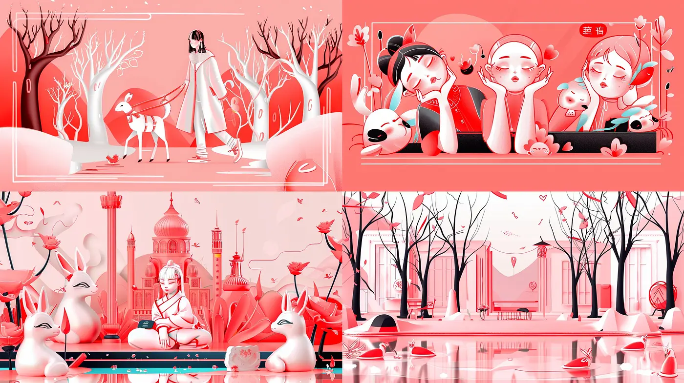 Monochromatic Dreamscape: A Red-Tinted Ode to Serenity and Whimsy - Midjourney sref style