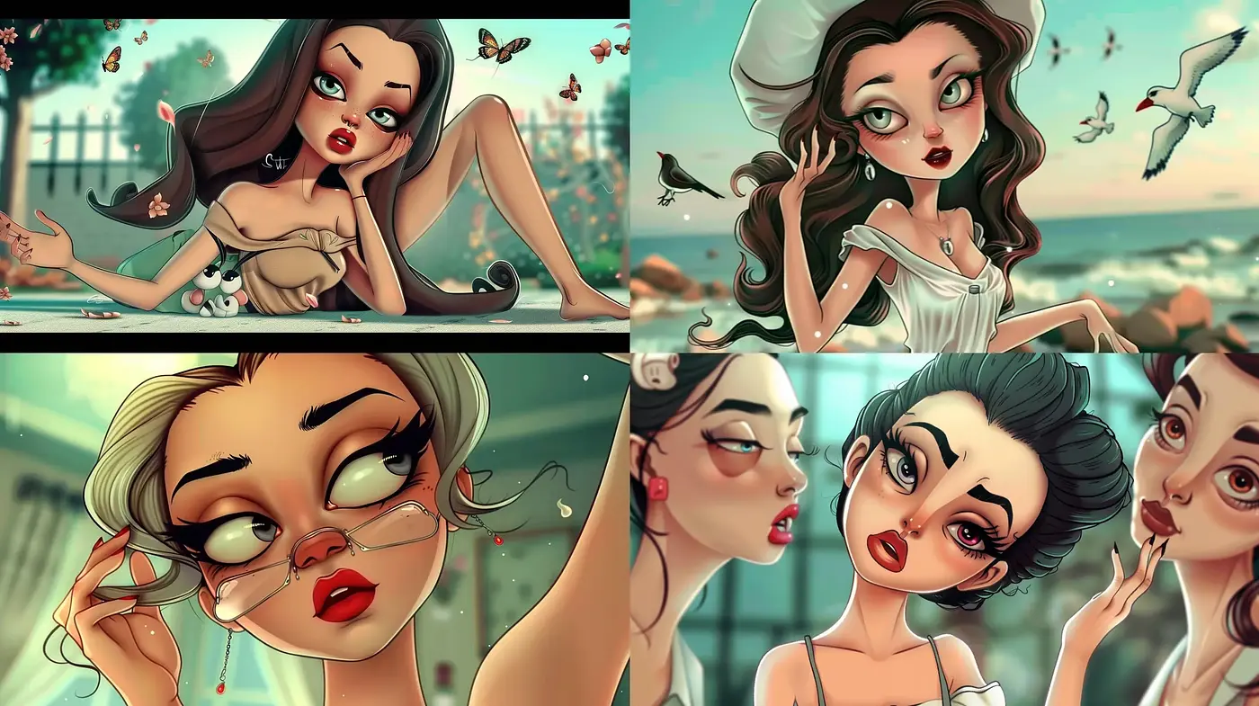 Enchanting Whimsicality: A Fusion of Exaggerated Features and Vibrant Storybook Aesthetics - Midjourney sref style