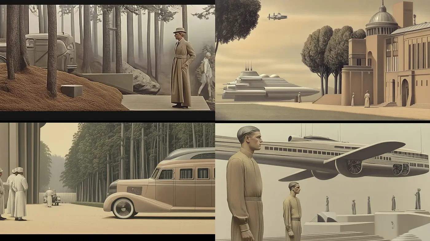 Unified Retro-Futuristic Dreamscape with Monochromatic Undertones - Midjourney sref style