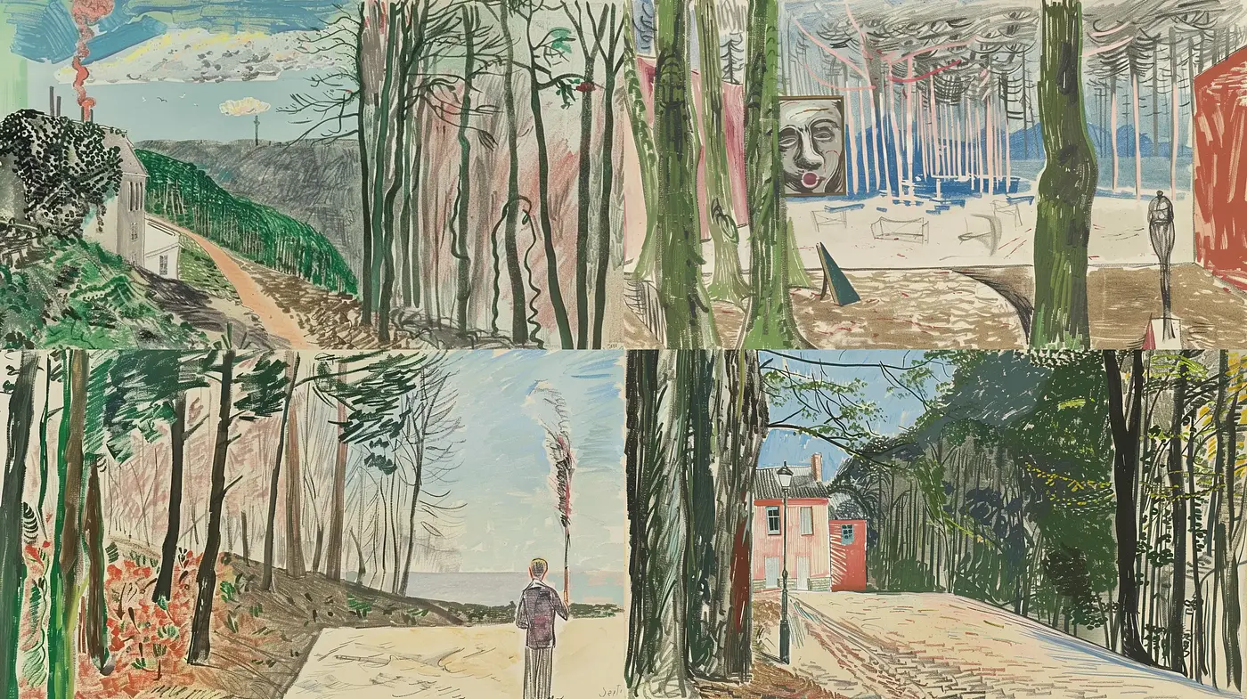 Depictions of Woodland Paths With Anachronistic Flair - Midjourney sref style