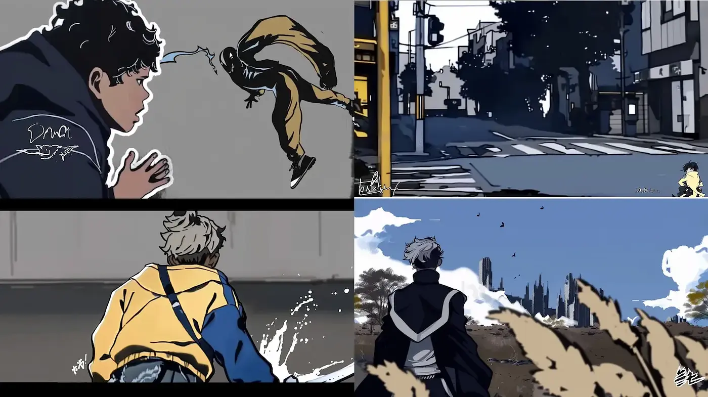 Dynamic blend of urban exploration and surreal representation in contemporary illustration - Midjourney sref style