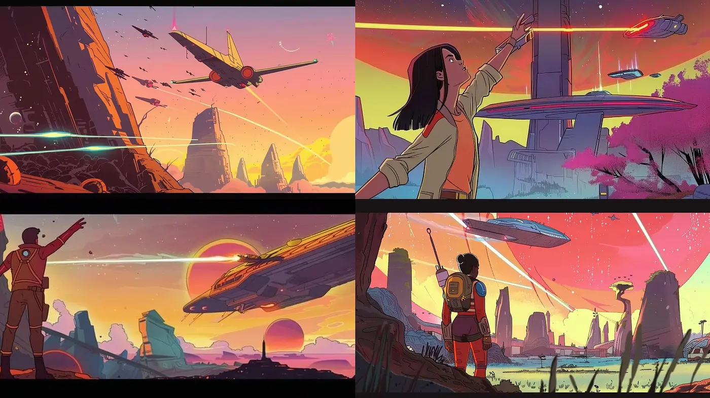 Sunset Hues of a Retrofuturistic Odyssey - Midjourney sref style