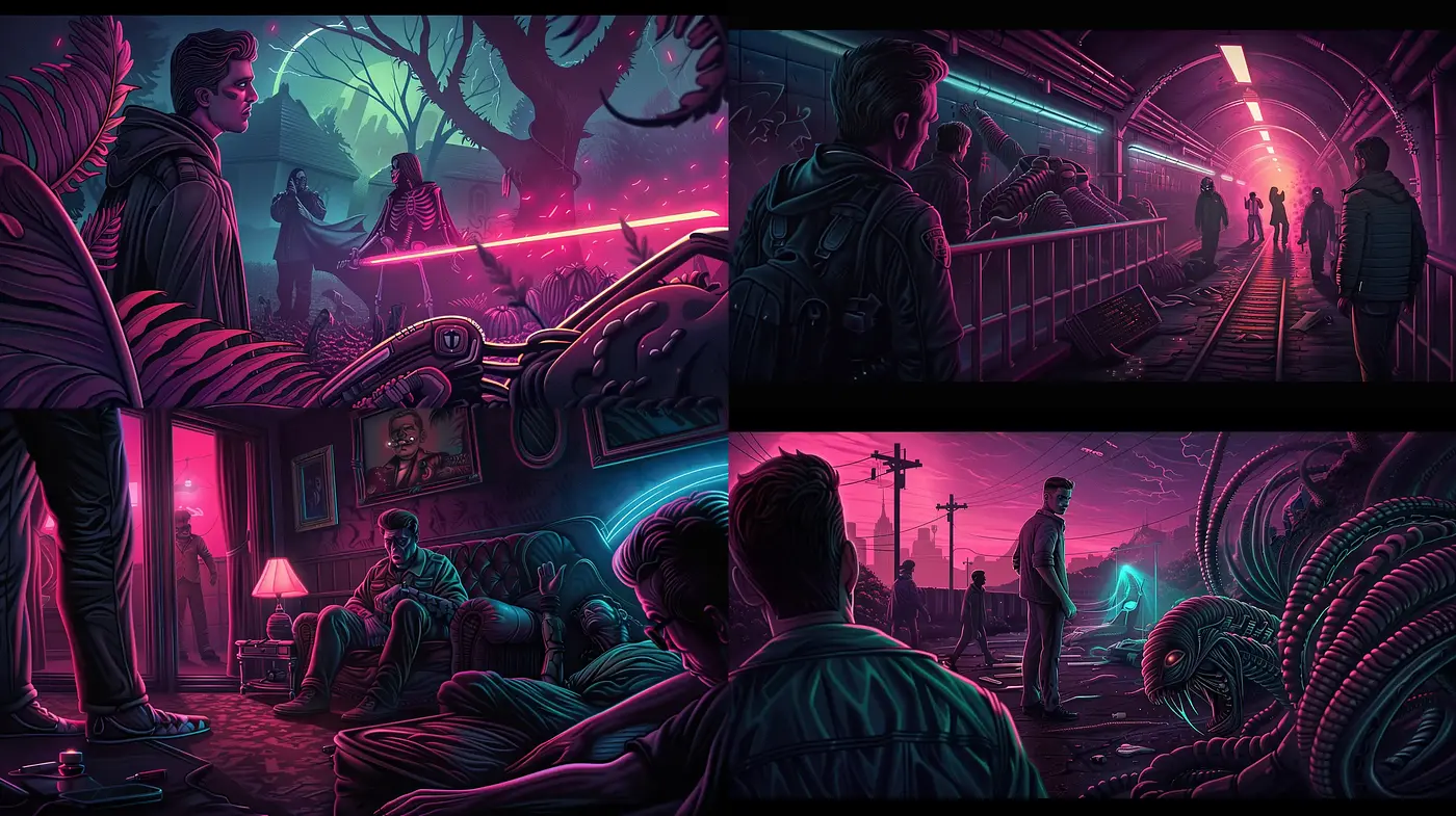 Neon-Drenched Retrofuturistic Dreamscape - Midjourney sref style