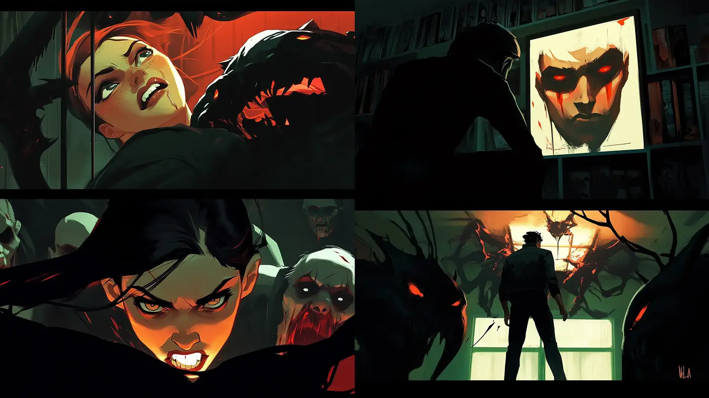 Expressive Noir Graphic Novel Aesthetics - Midjourney sref style