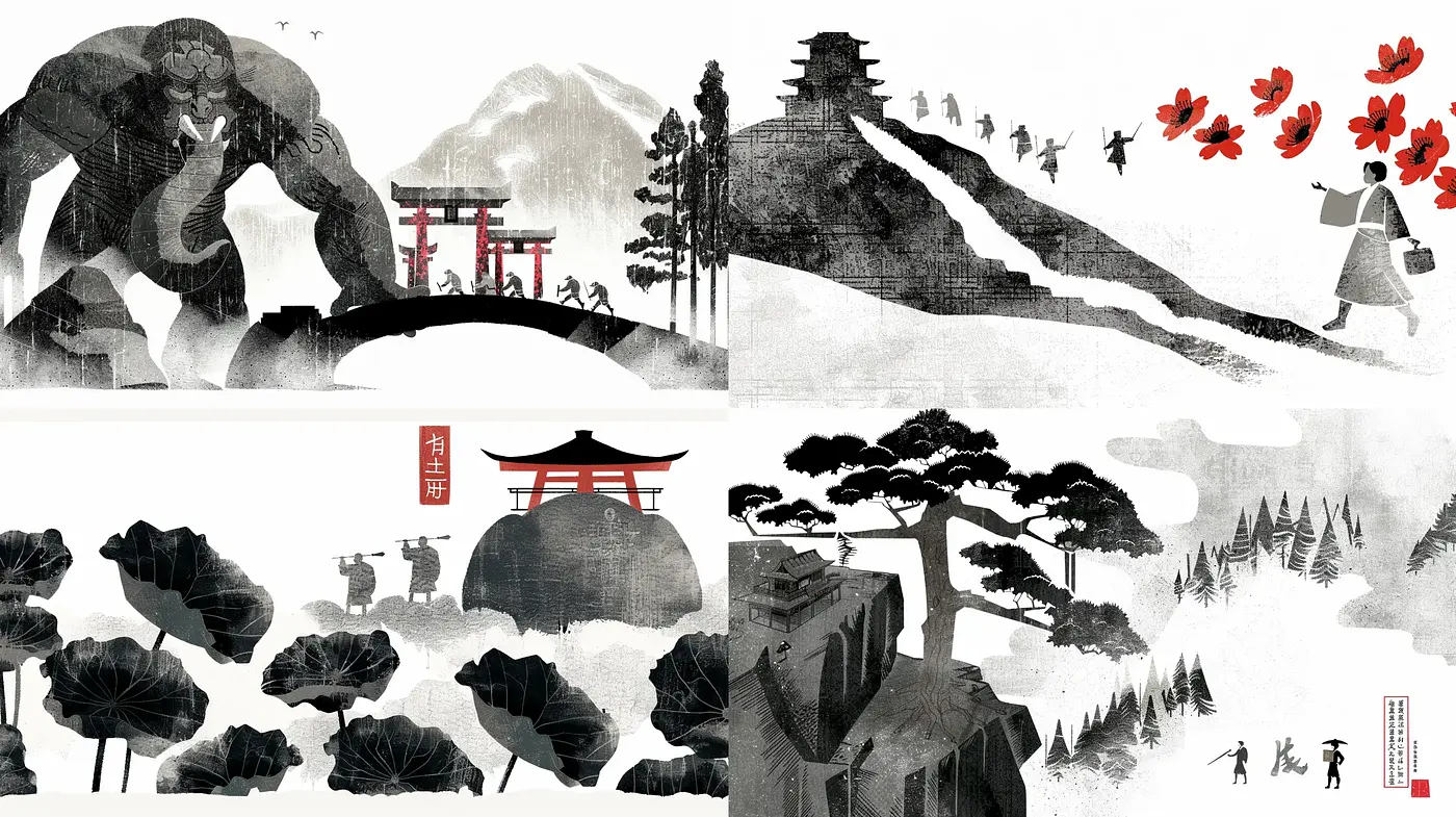 Monochrome Elegance: An Ode to Traditional East Asian Ink Wash Painting - Midjourney sref style