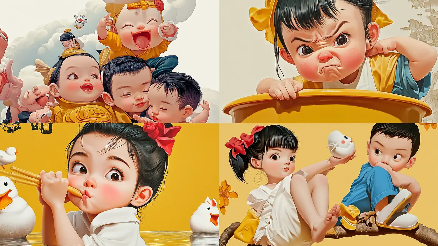 Whimsical Portraits with a Touch of Hyperrealism and Cartoonish Exaggeration - Midjourney sref style