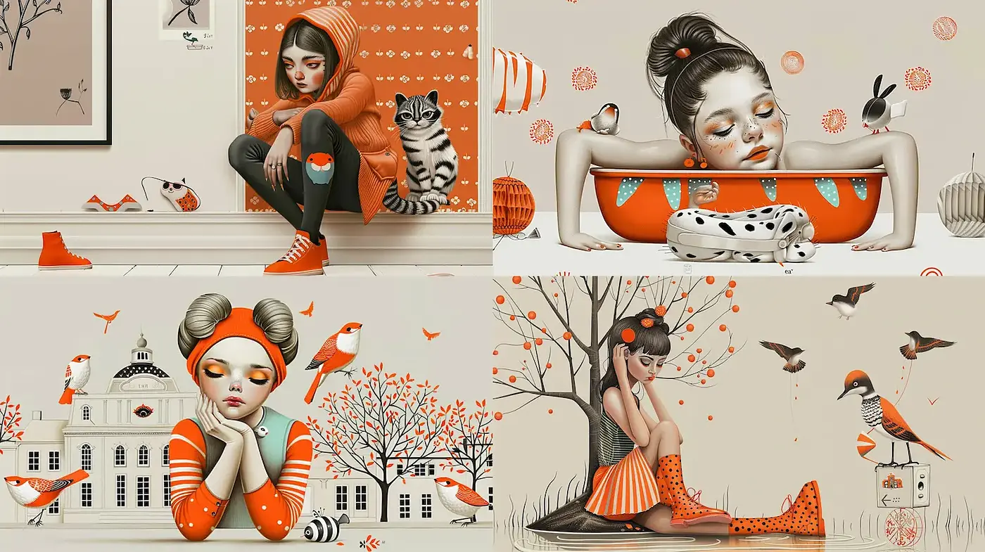 Playful Yet Nostalgic Illustrations with a Whimsical Touch - Midjourney sref style