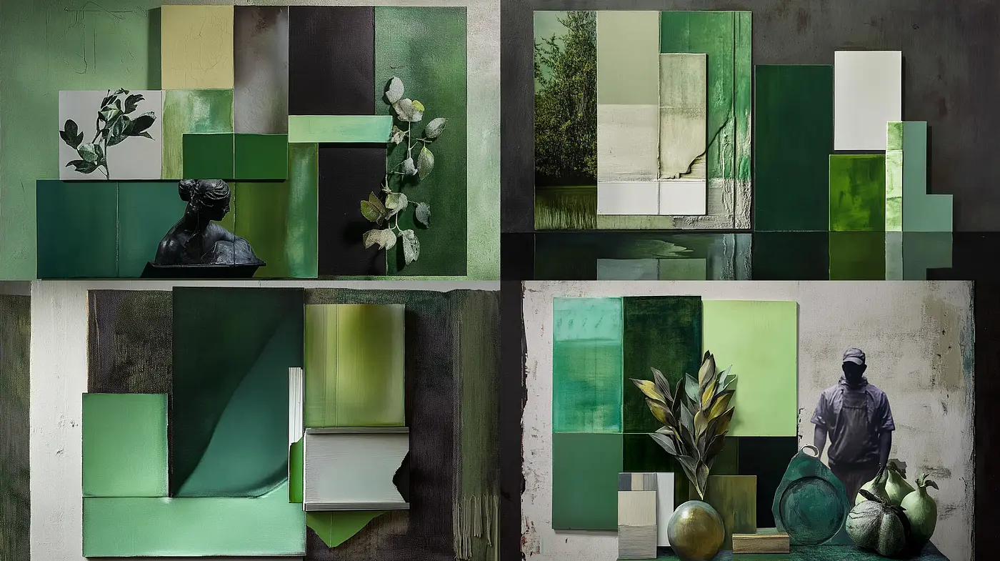 Geometric Green Tones: A Study in Monochromatic Abstraction - Midjourney sref style