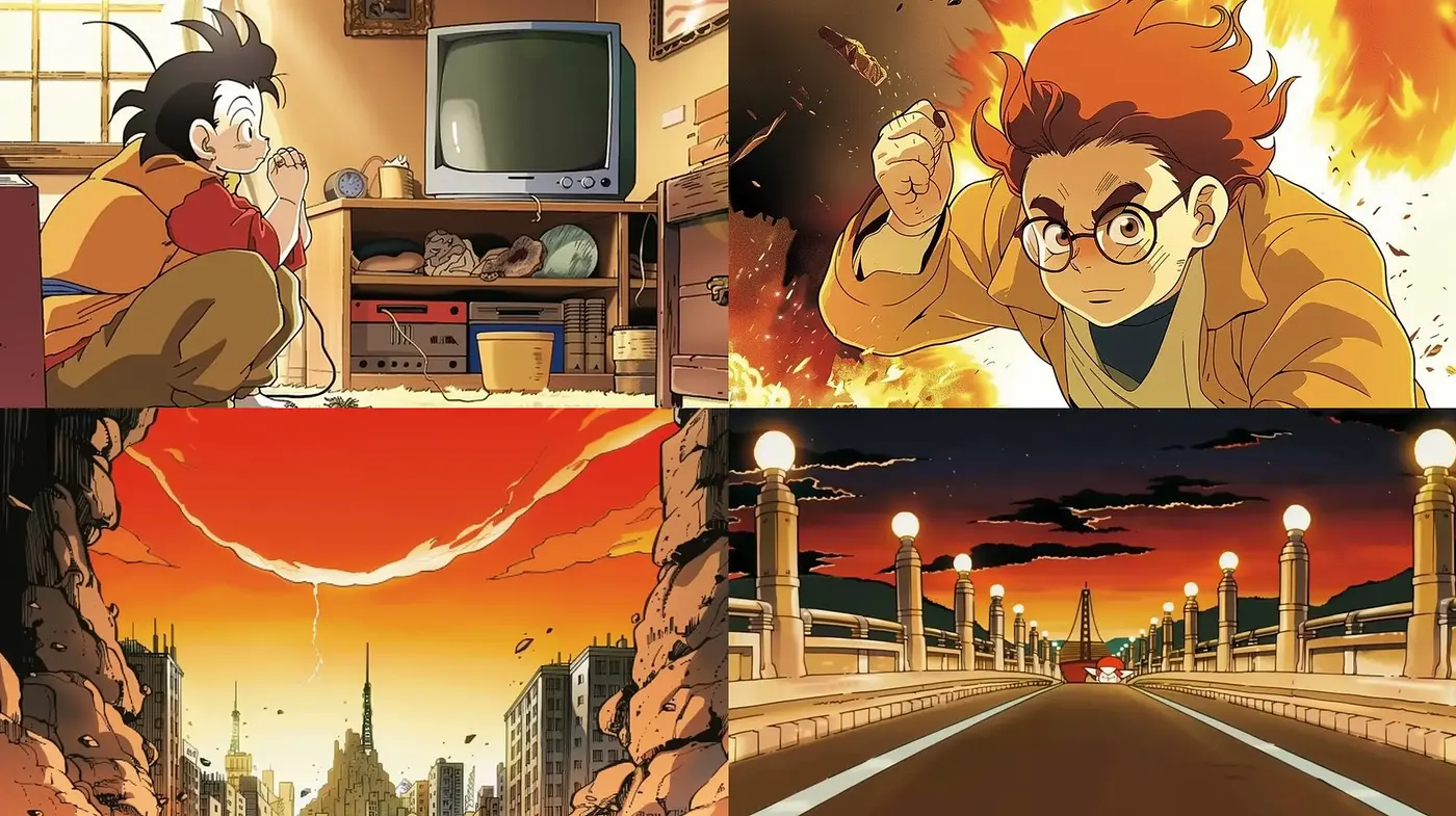 Twilight Hues and Dynamic Lines in Anime-Inspired Illustrations - Midjourney sref style