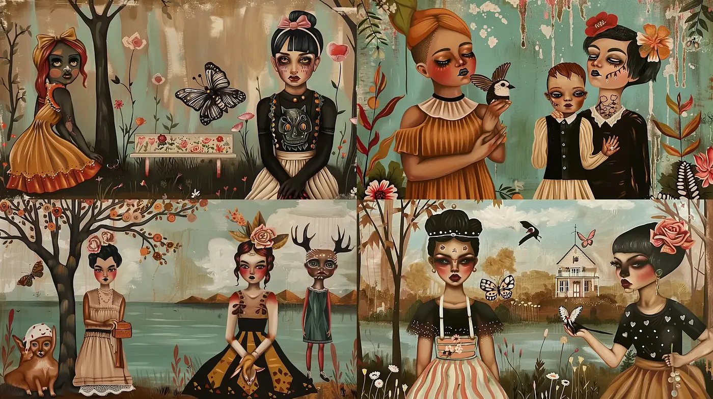 Enigmatic Elegance within a Surreal Folktale Ambiance - Midjourney sref style