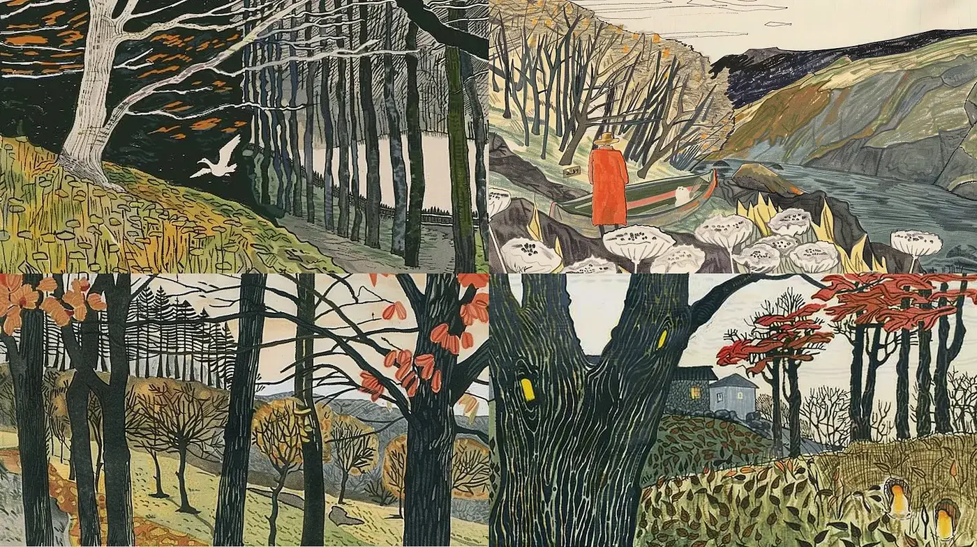Nature-Inspired Illustrations with Distinctive Textural Elements - Midjourney sref style