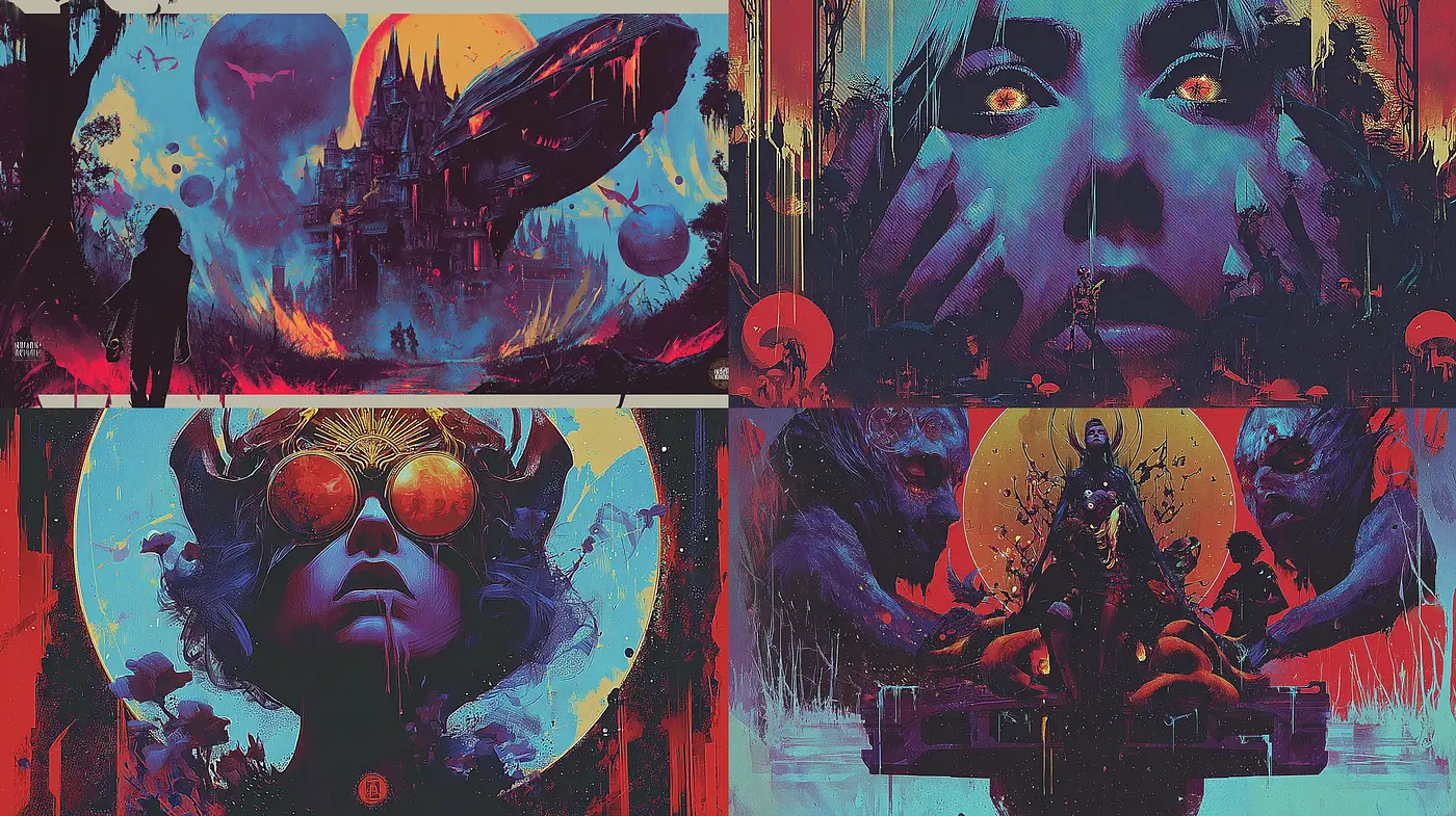 Dramatic and vivid sci-fi fantasy artwork with surreal elements - Midjourney sref style