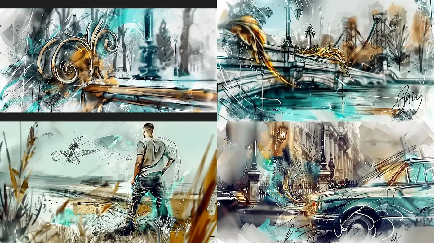 Dynamic and Expressive Urban Landscape with Surreal Elements - Midjourney sref style