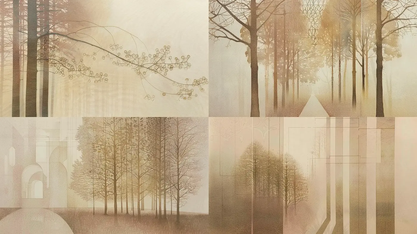 Ethereal Sepia-Toned Forest Dreamscape - Midjourney sref style