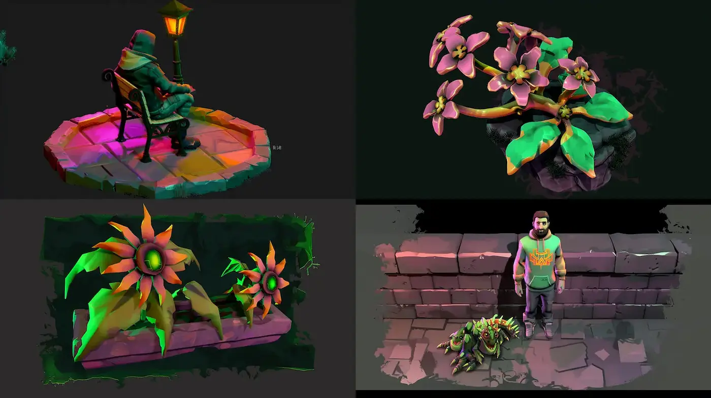Vibrant, Surreal Garden: A Playful Exploration of Nature - Midjourney sref style