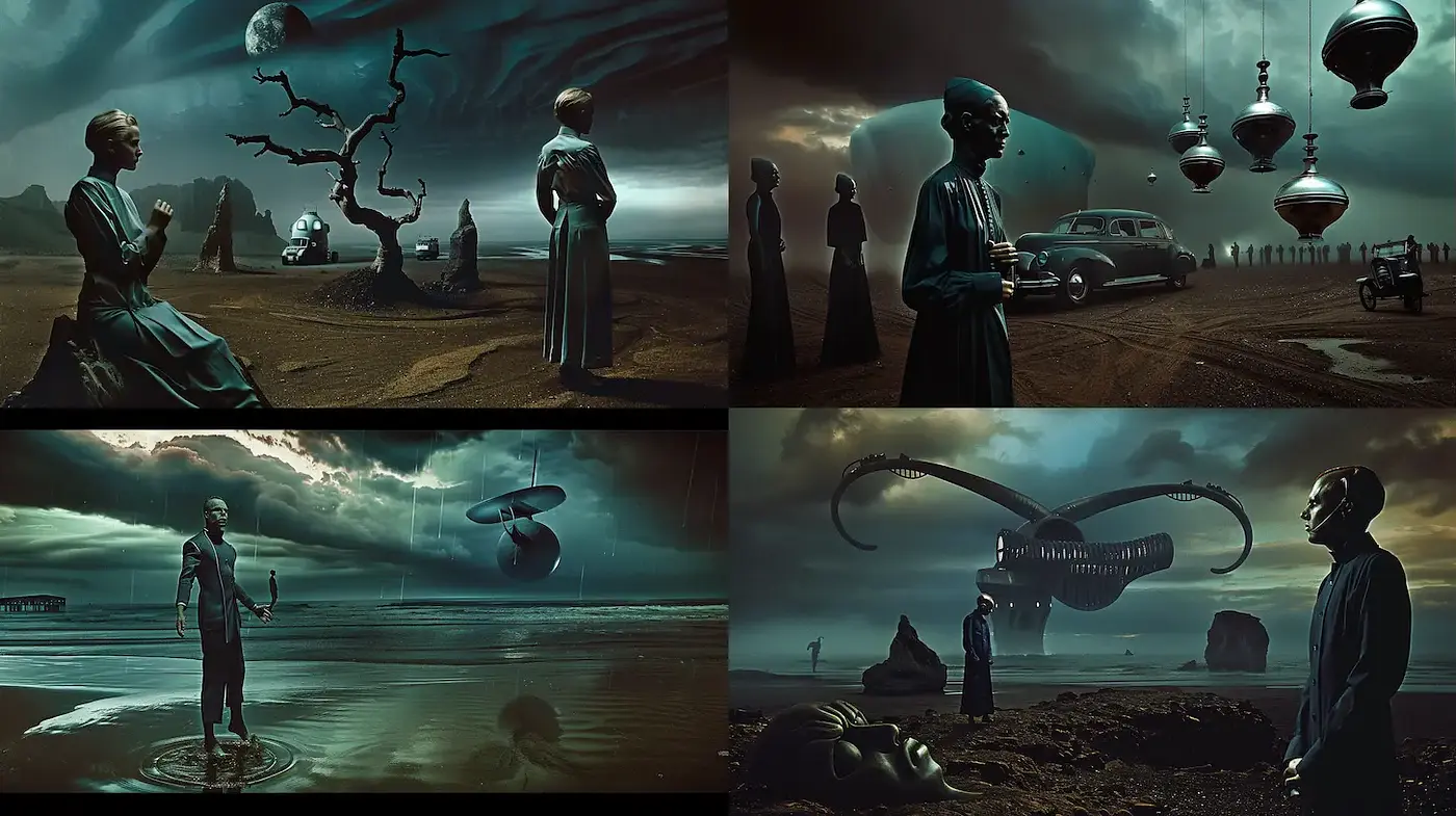 Surreal and Atmospheric Science Fiction with a Vintage Aesthetic - Midjourney sref style