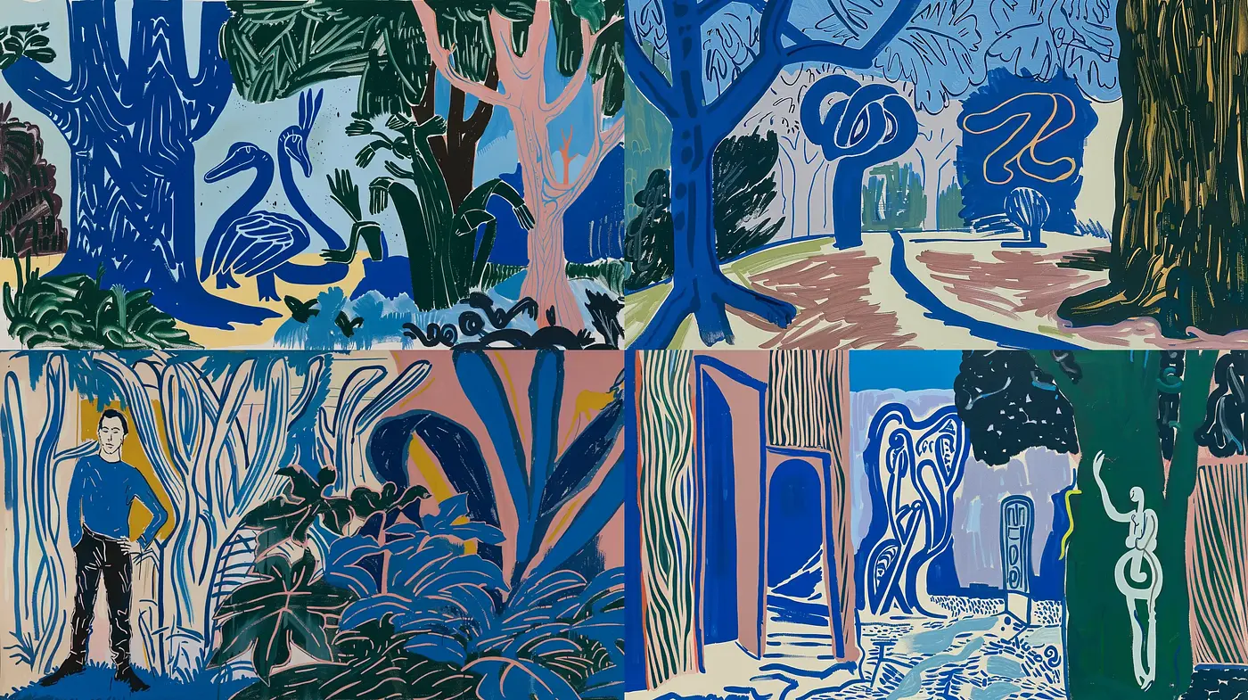 Vibrant Expressionist Arboretum: A Synthesis of Vivid Hues and Dynamic Contours - Midjourney sref style