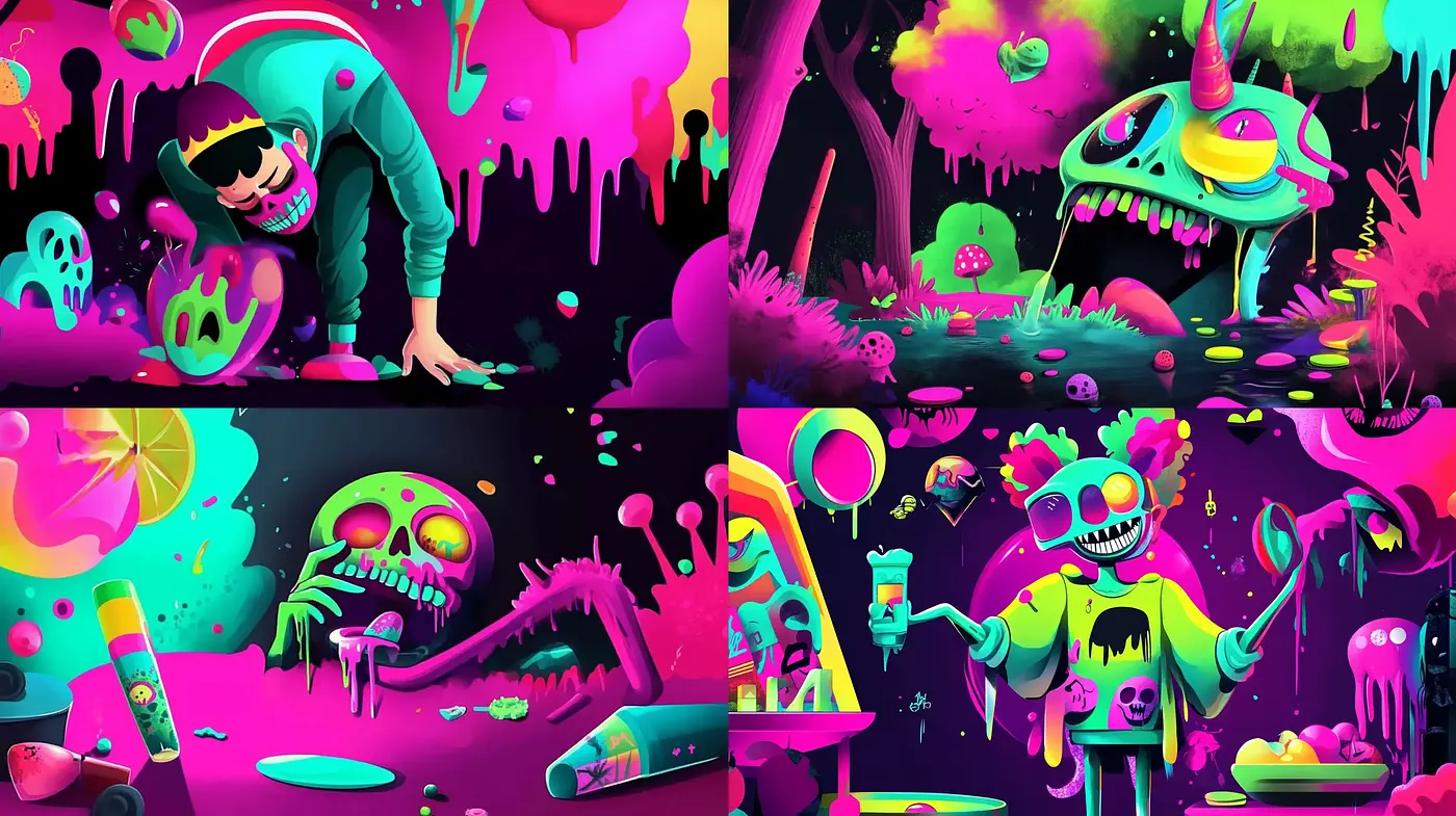 Psychedelic Neon Dreamscape with Surrealistic Overtones - Midjourney sref style