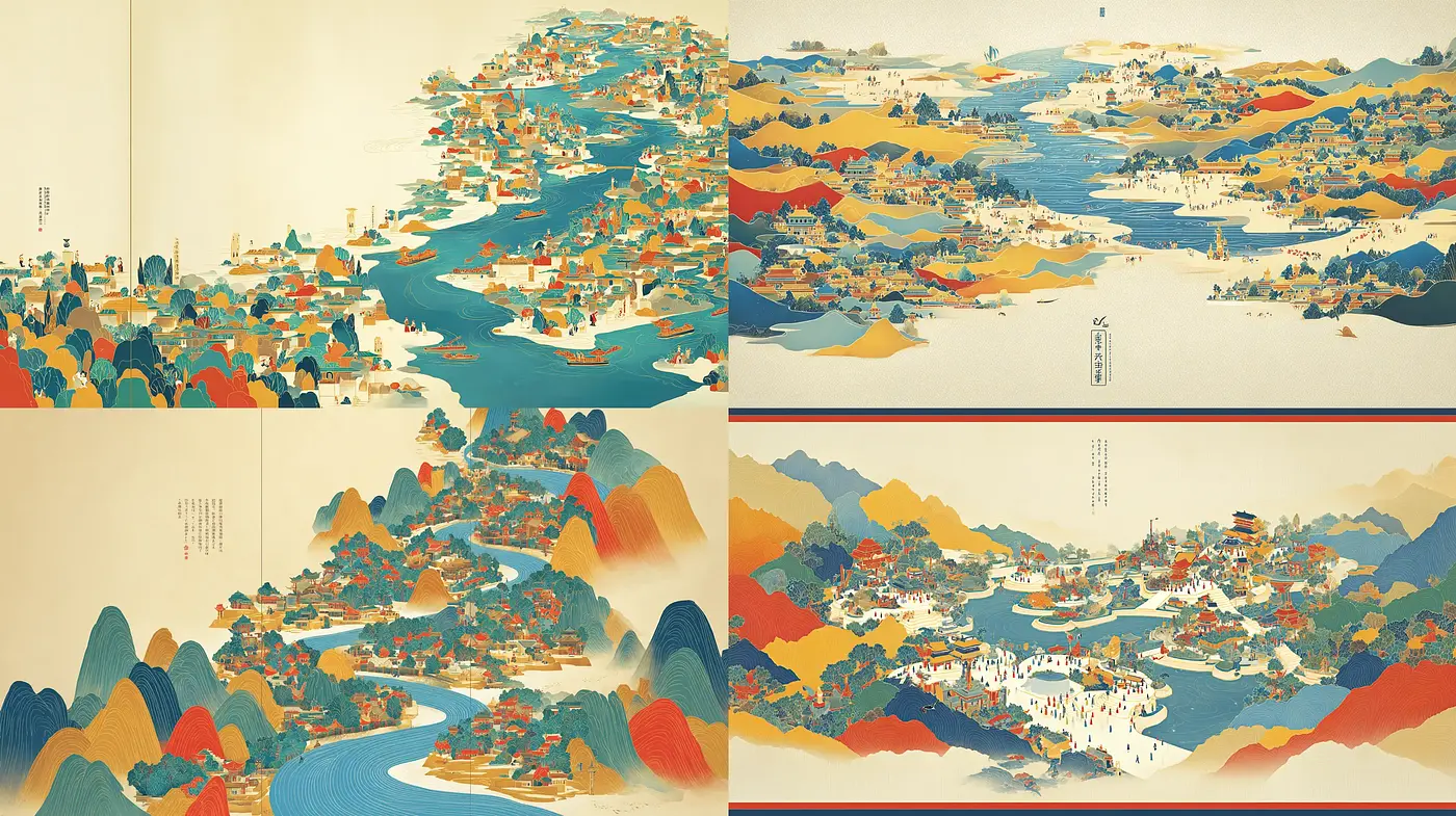 Harmonious Landscapes with Vibrant Color Palettes and a Nostalgic Atmosphere - Midjourney sref style