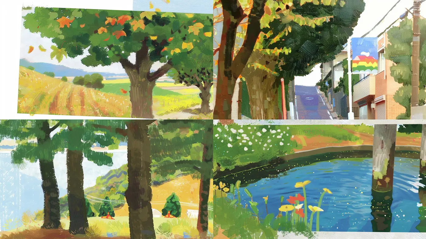 Impressionistic Nature and Urban Melodies in Harmonious Hues - Midjourney sref style