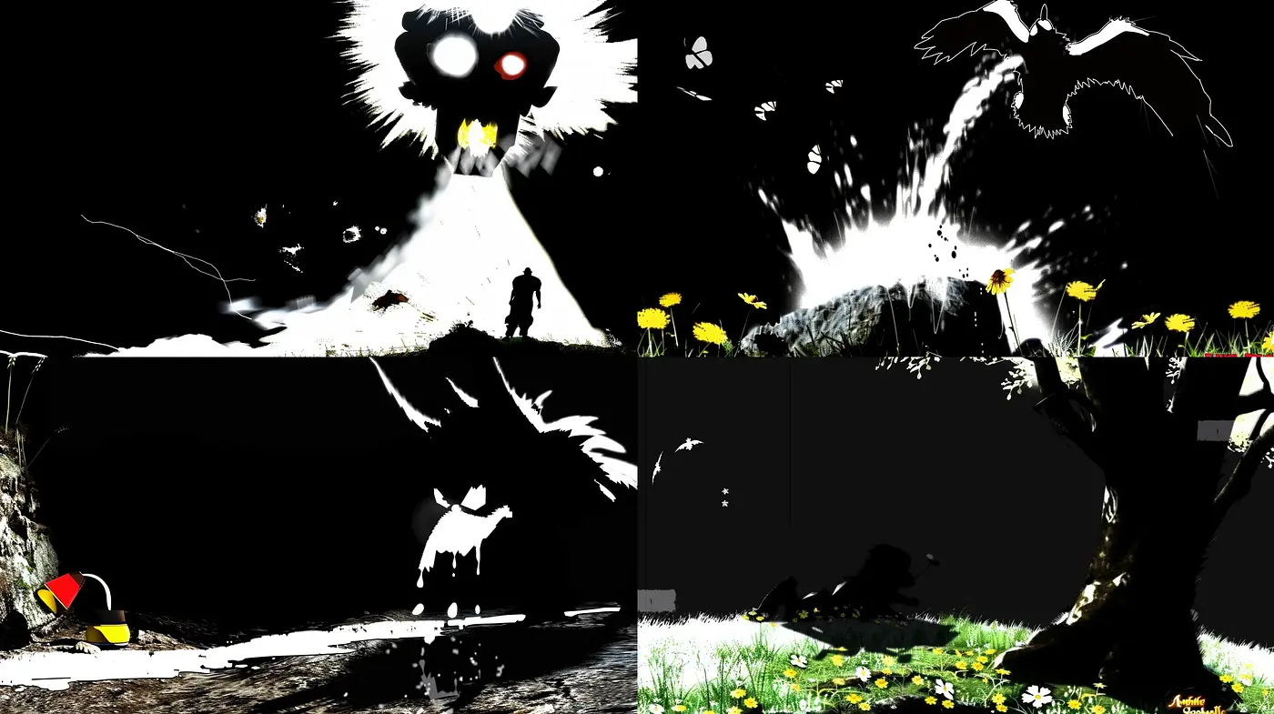 Monochromatic Silhouettes with Splashes of Vibrancy - Midjourney sref style