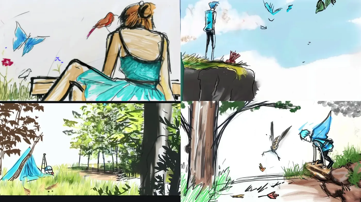 Whimsical Sketchbook Escapades with a Pastel Flourish - Midjourney sref style