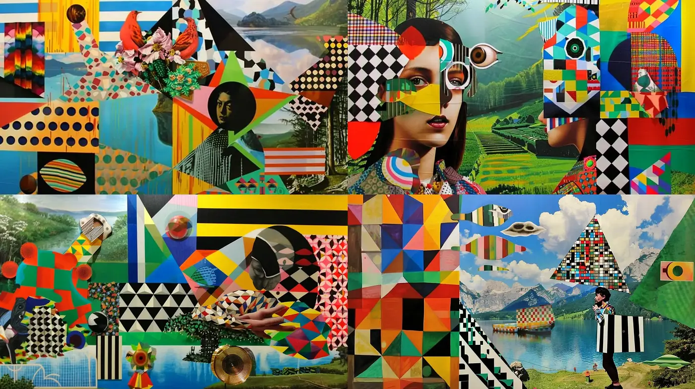 Eclectic Tapestry of Geometric and Organic Fusion - Midjourney sref style