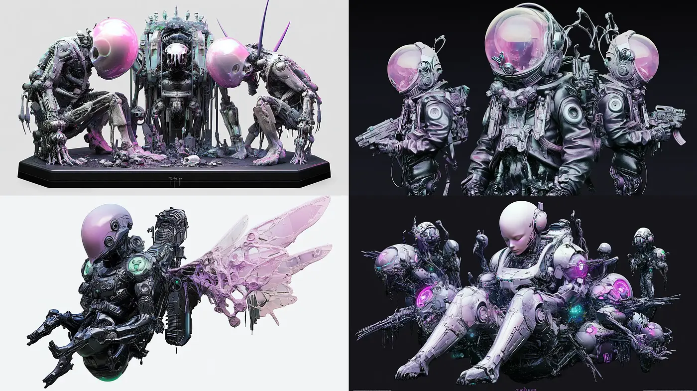 Futuristic Synthesis of Biomechanical Forms With a Surrealistic Twist - Midjourney sref style