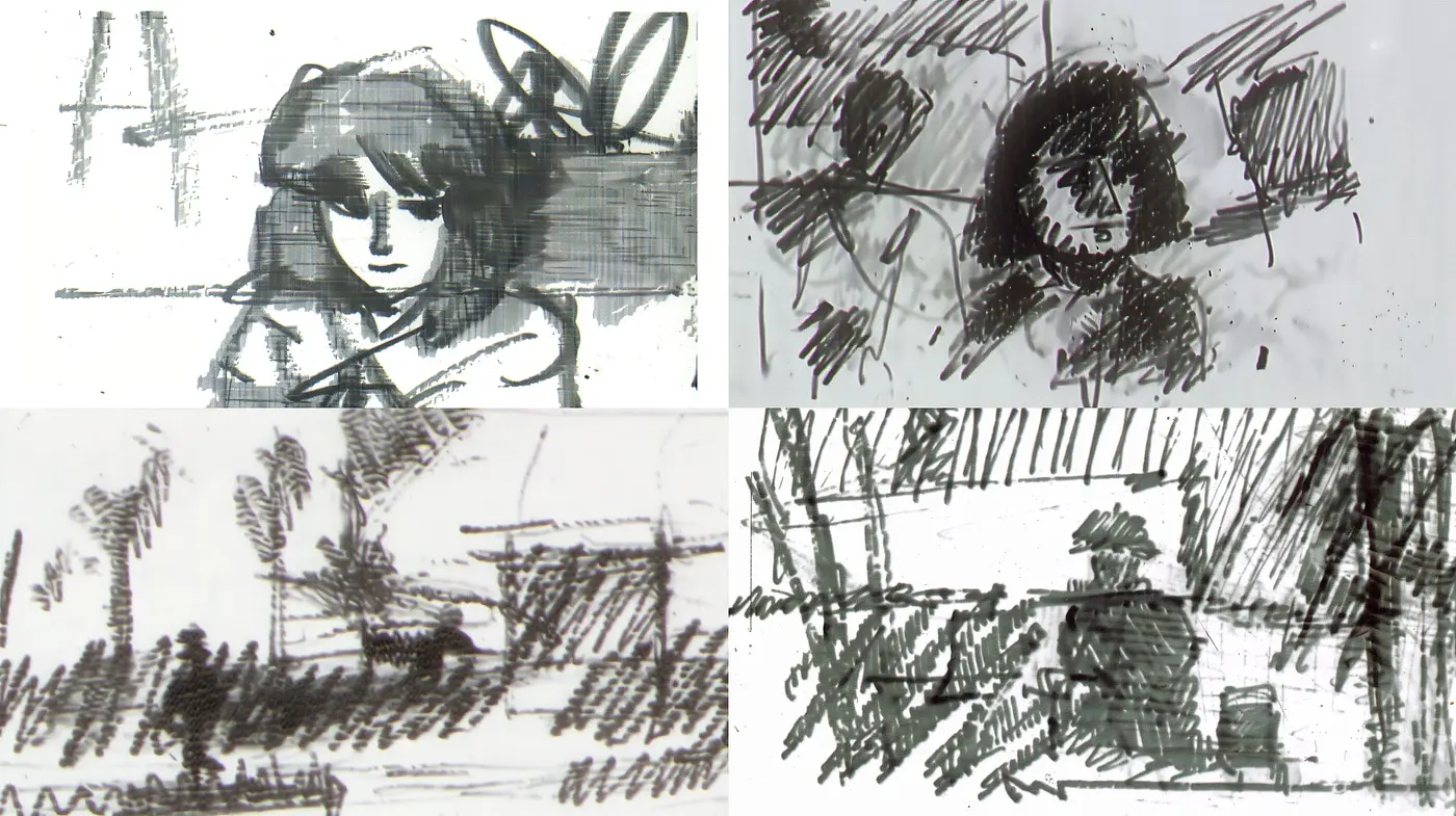 Monochromatic Sketchbook Reverie: A Homage to Graphite Textures and Shades - Midjourney sref style