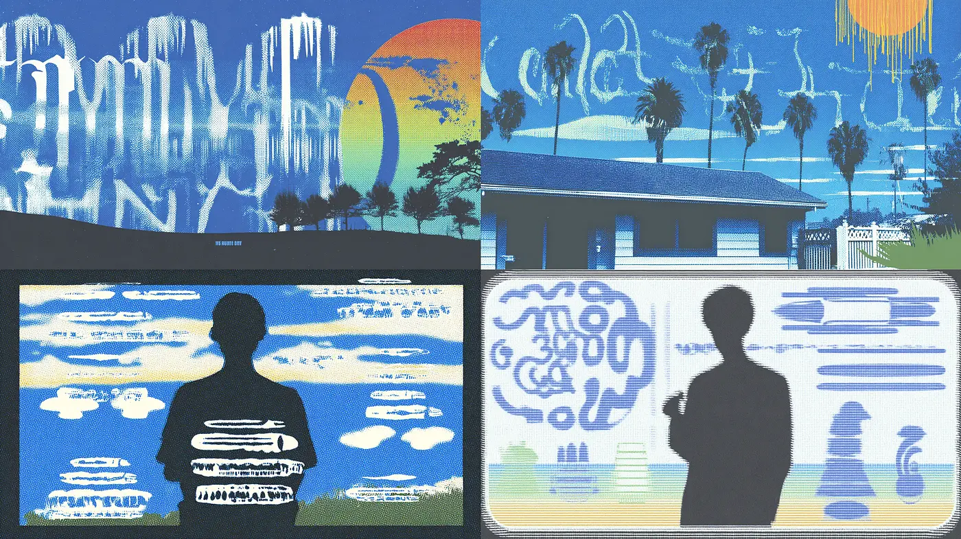 Aesthetic Exploration of Blue Tones with Surrealistic Elements - Midjourney sref style
