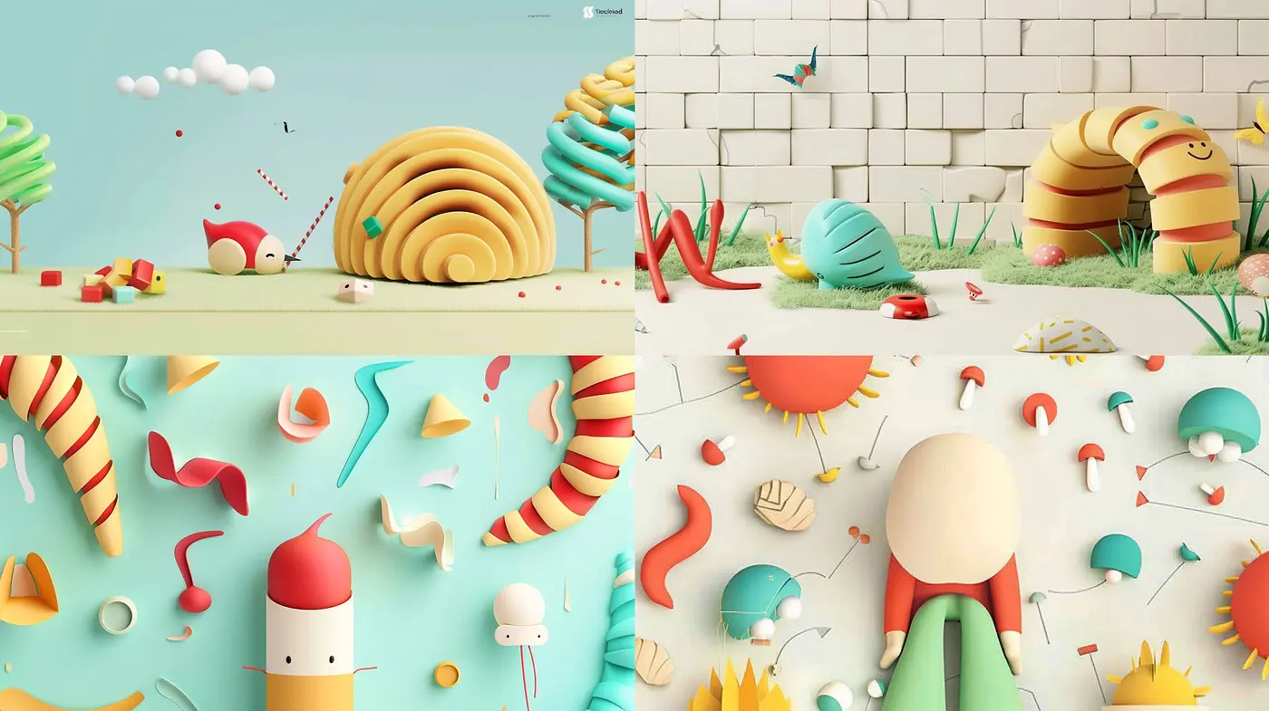 Surreal Pastel Dreamscape with Playful Geometric Elements - Midjourney sref style