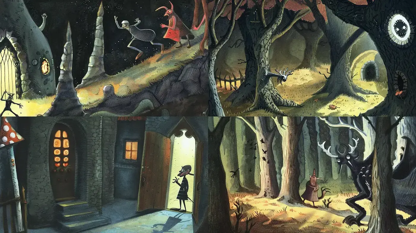 Enchanted Forest Nocturne: A Whimsical Tale of Nighttime Mysteries - Midjourney sref style