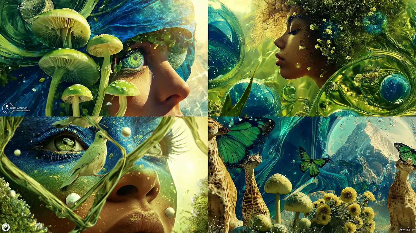 Surreal Nature Fusion with a Touch of Fantasy and Eco-Imagery - Midjourney sref style