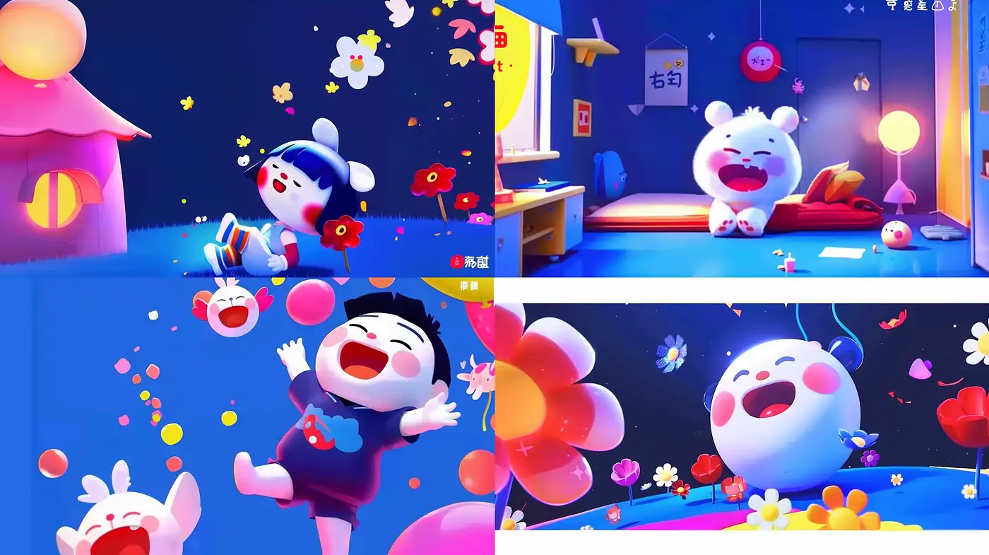 Whimsical Dreamscape with Luminous Vibrance and Playful Characters - Midjourney sref style