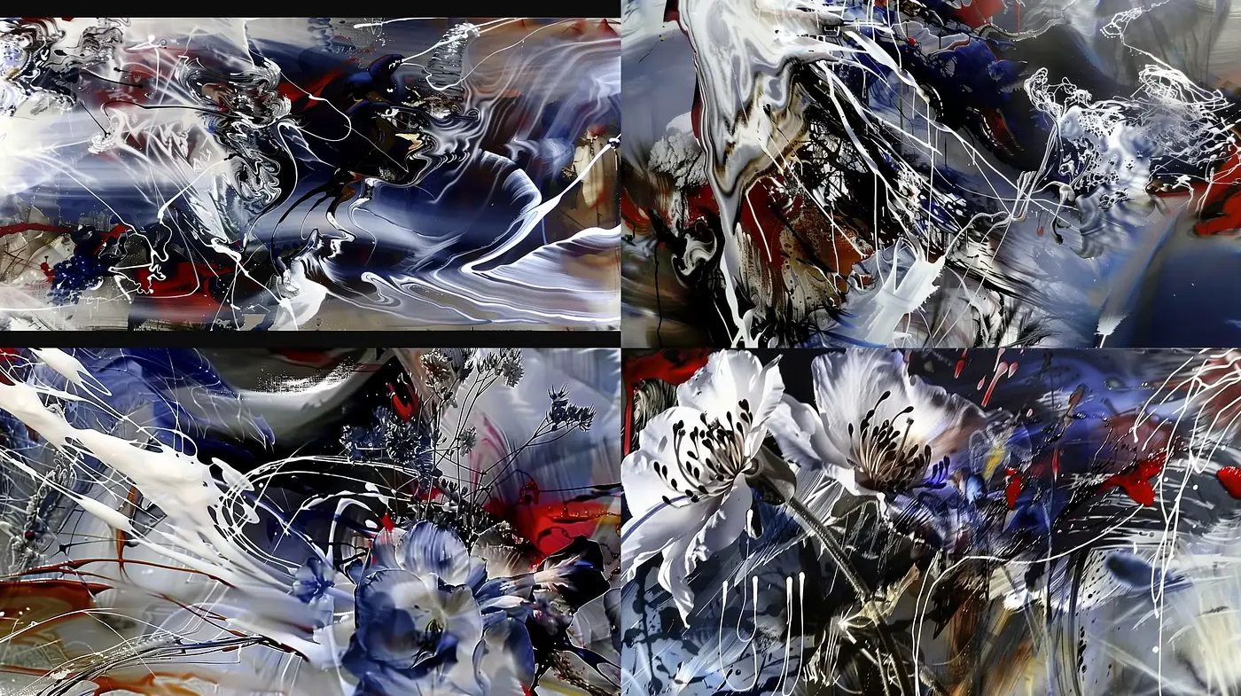 Ethereal Flow of Dynamic Abstraction in Digital Artistry - Midjourney sref style