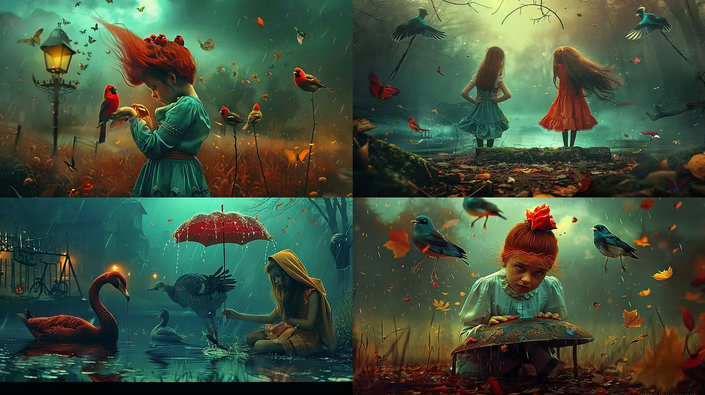 Whimsical Autumnal Dreamscape: A Melancholic Fusion of Surrealism and Magical Realism - Midjourney sref style