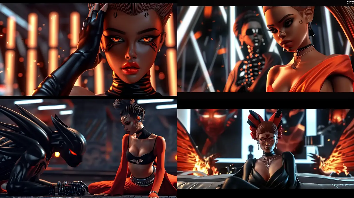 Futuristic Noir Elegance with a Chromatic Symphony of Reds and Blacks - Midjourney sref style