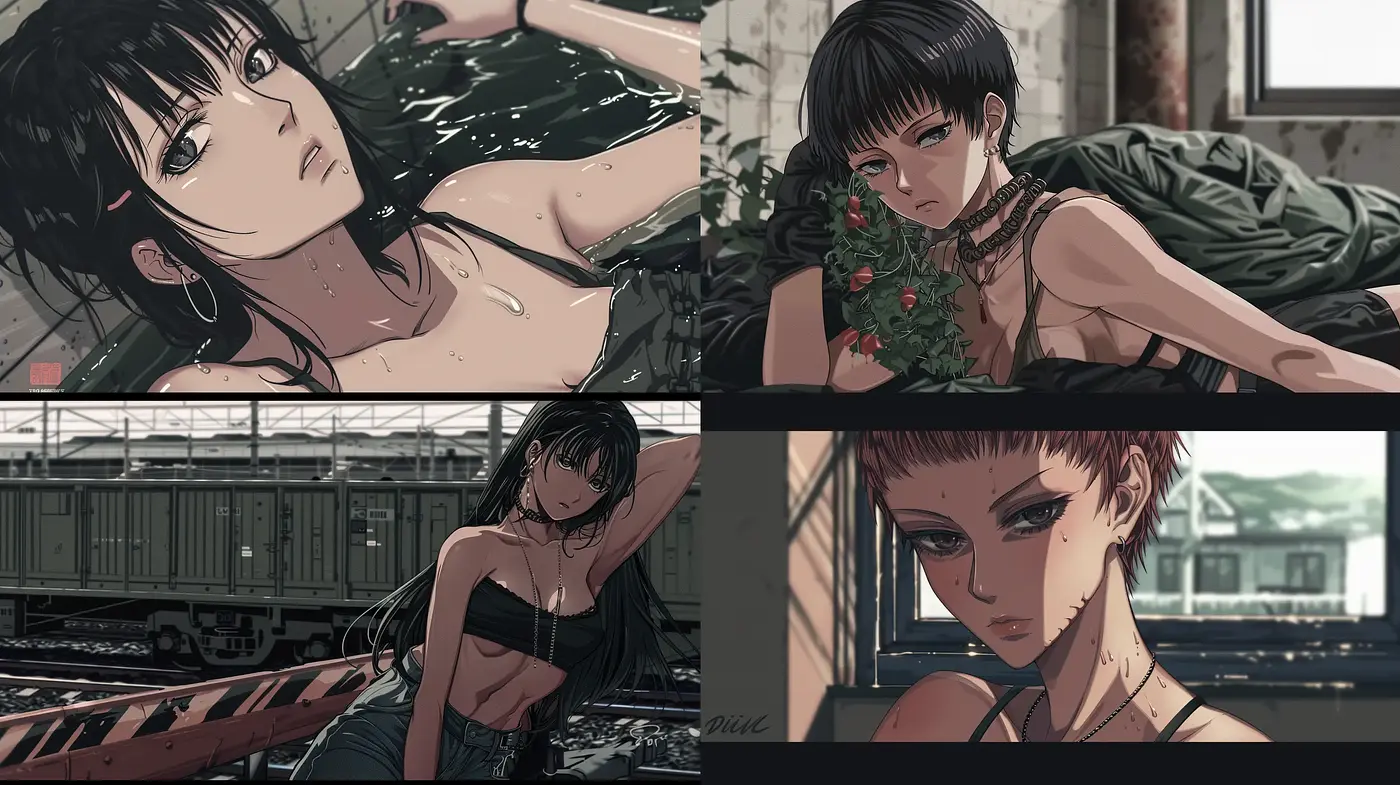 Contemplative Elegance in Monochromatic Anime - Midjourney sref style
